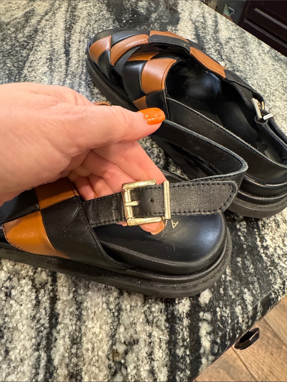 ALOHAS Black and Tan Woven Leather Slingback Sandals - Picture 10 of 13